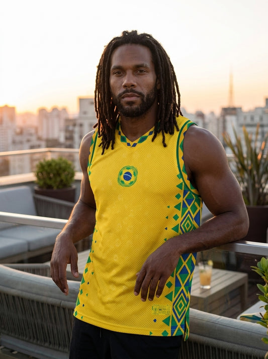 Brasil '26 Jogo Vivo AeroTank — court-to-pitch World Cup 2026 performance tank by SunBorn — image 1