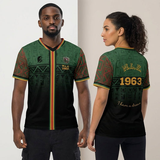 BHM '26 commemorative jersey — MLK Protocol Pan-African heritage tribute with civil rights iconography — image 1 — SunBorn