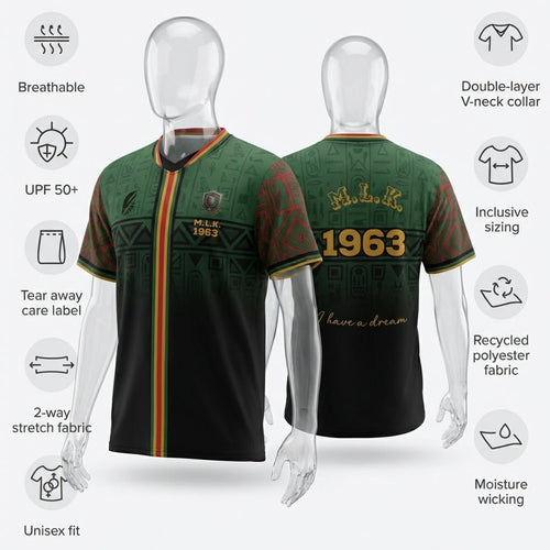 BHM '26 commemorative jersey — MLK Protocol Pan-African heritage tribute with civil rights iconography — image 2 — SunBorn