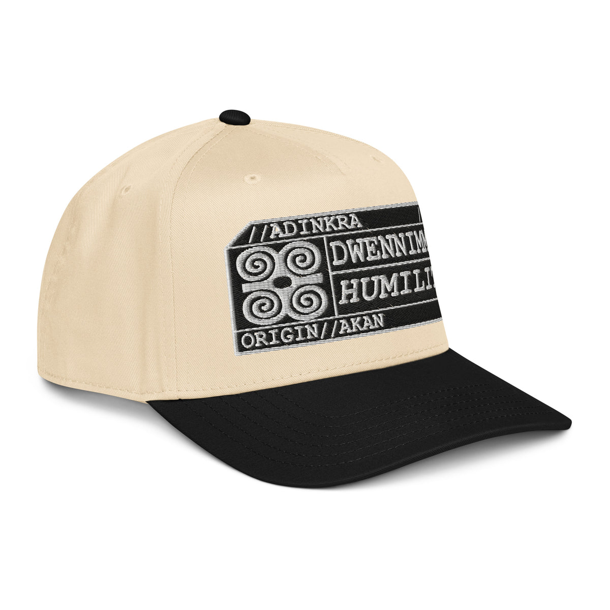 Adinkra // Humility Two-Tone Cap in Oji Black/Owu Natural — right front view — SunBorn