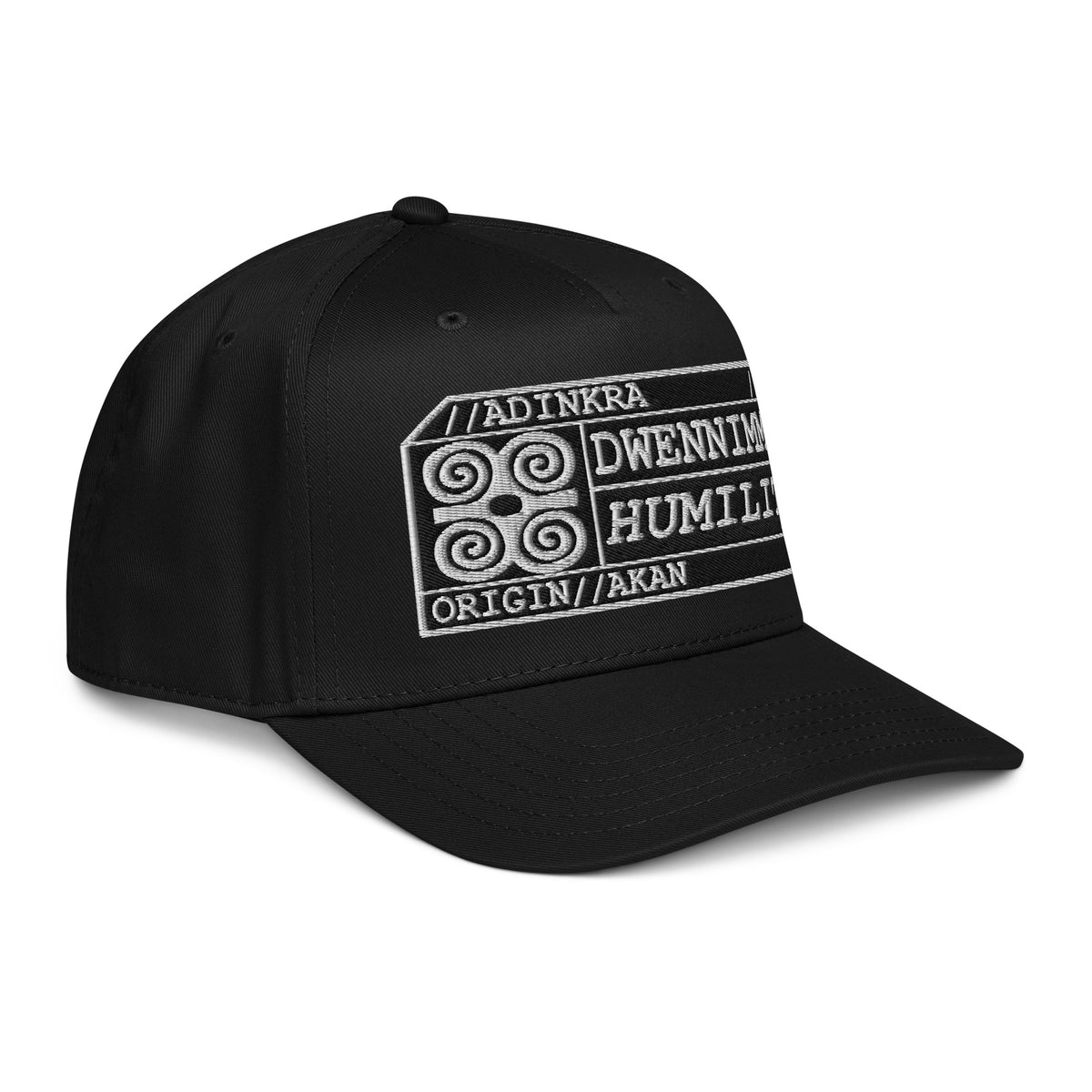 Adinkra // Humility Two-Tone Cap in Oji Black — right front view — SunBorn