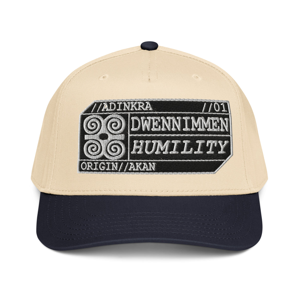 Adinkra // Humility Two-Tone Cap in Anụnụ Blue/Owu Natural — front view — SunBorn