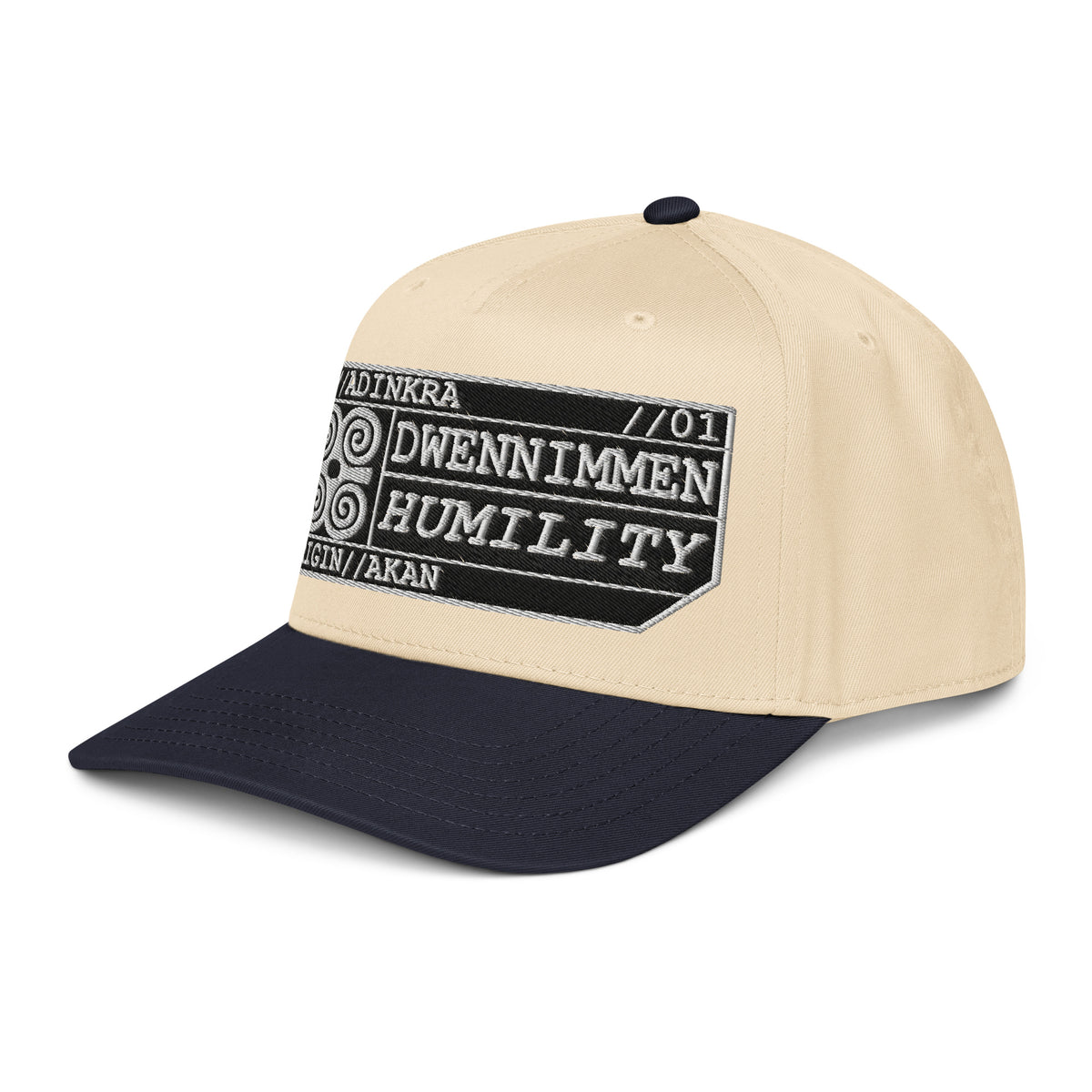Adinkra // Humility Two-Tone Cap in Anụnụ Blue/Owu Natural — left front view — SunBorn