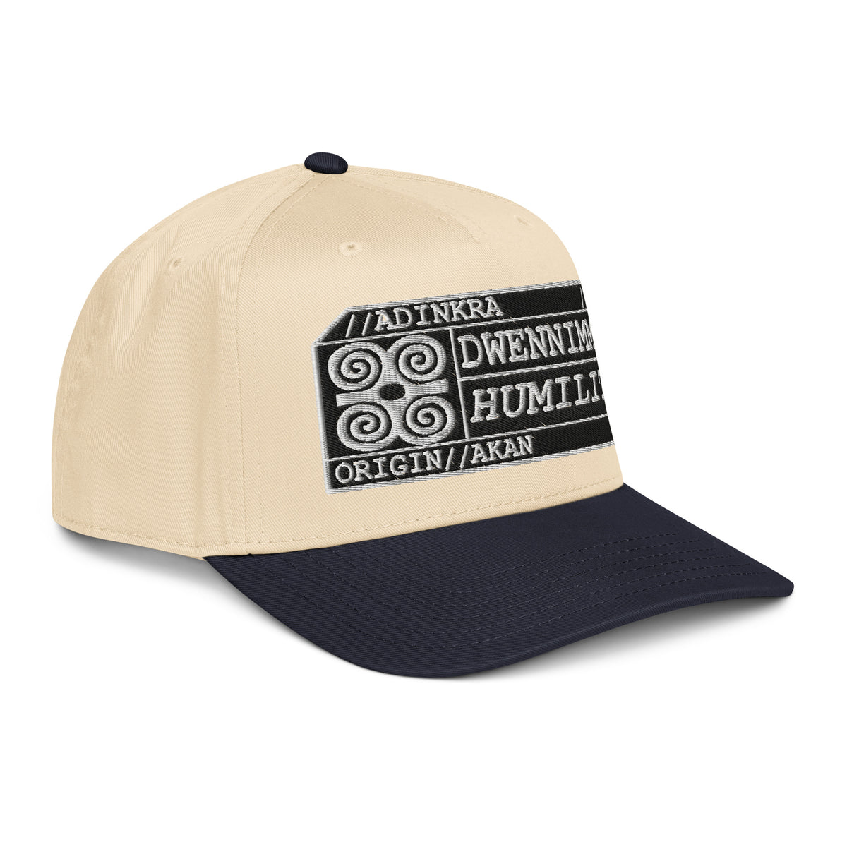 Adinkra // Humility Two-Tone Cap in Anụnụ Blue/Owu Natural — right front view — SunBorn