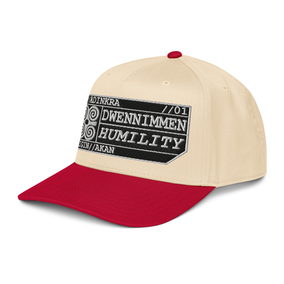 Adinkra // Humility Two-Tone Cap in Uhie Red/Owu Natural — left front view — SunBorn