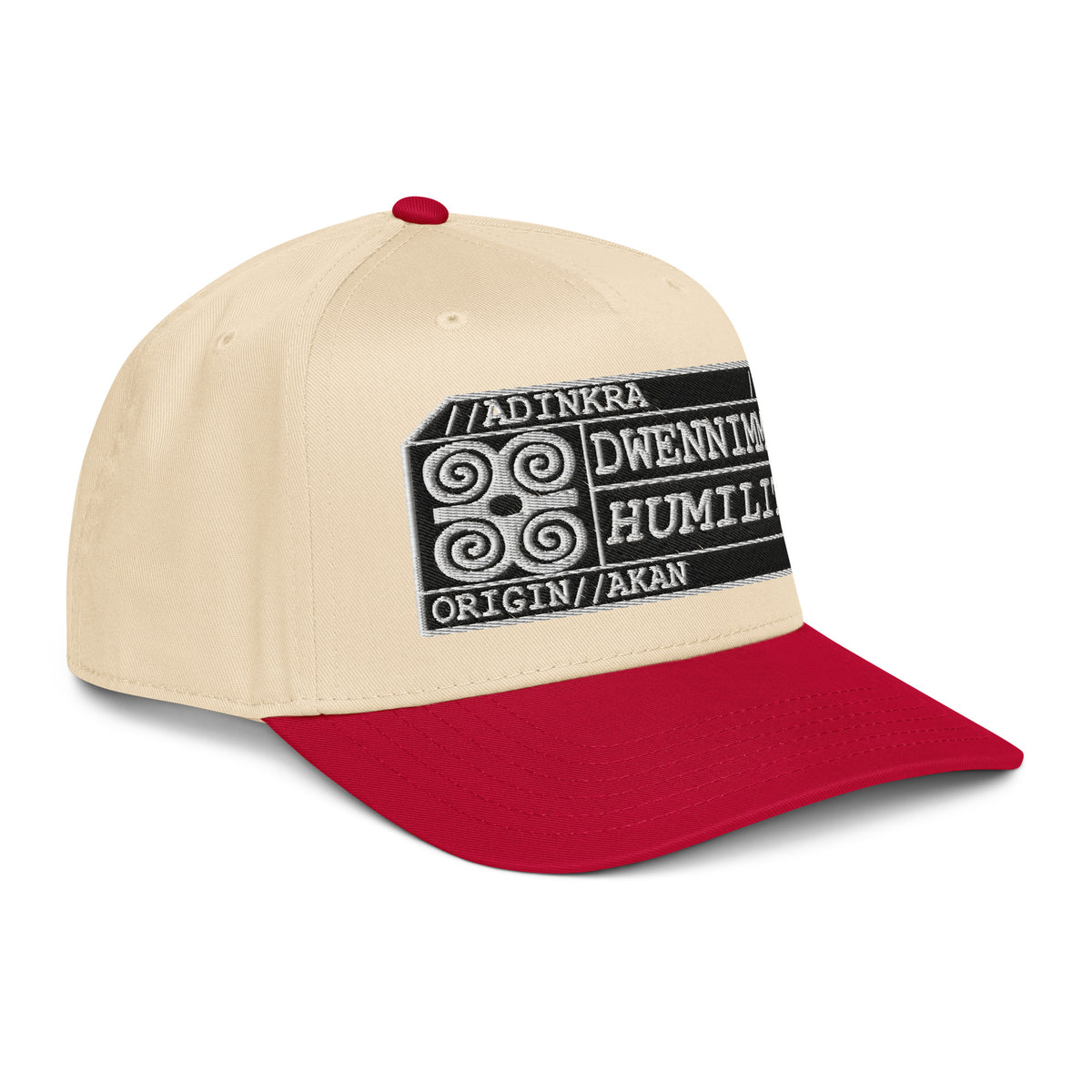 Adinkra // Humility Two-Tone Cap in Uhie Red/Owu Natural — right front view — SunBorn