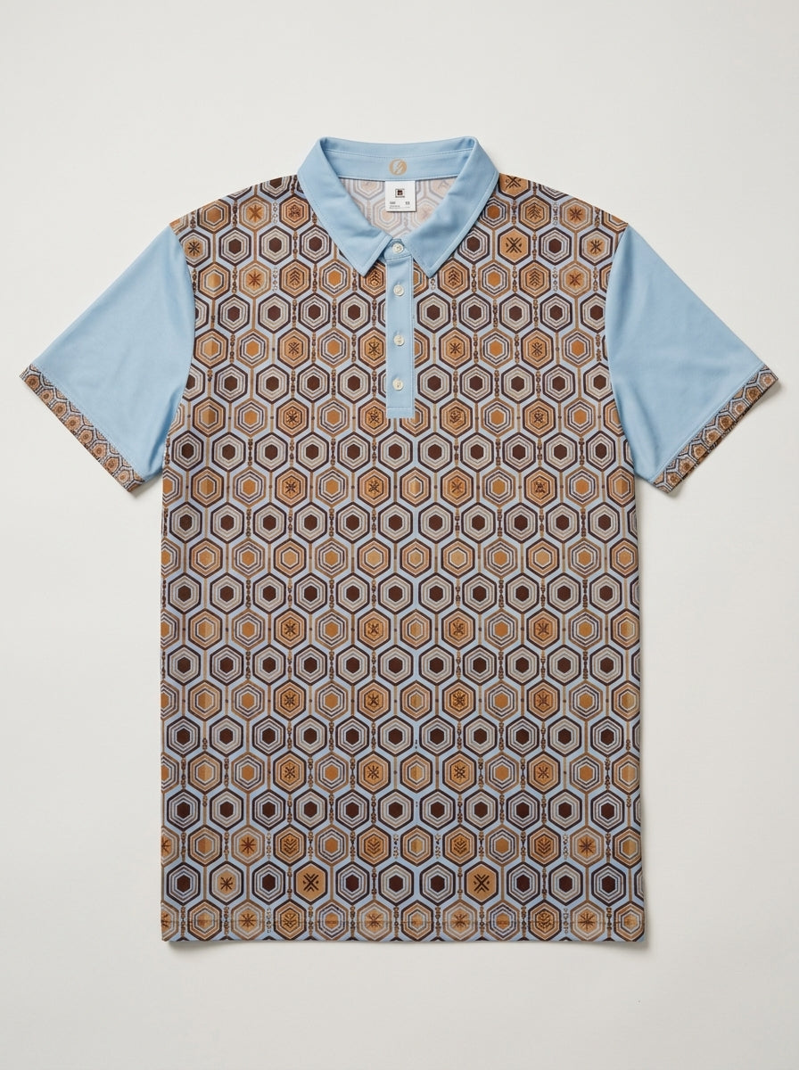 AnanseNova™ // Men's Slim Fit Statement Polo in Igwe Blue — clean flat lay — SunBorn