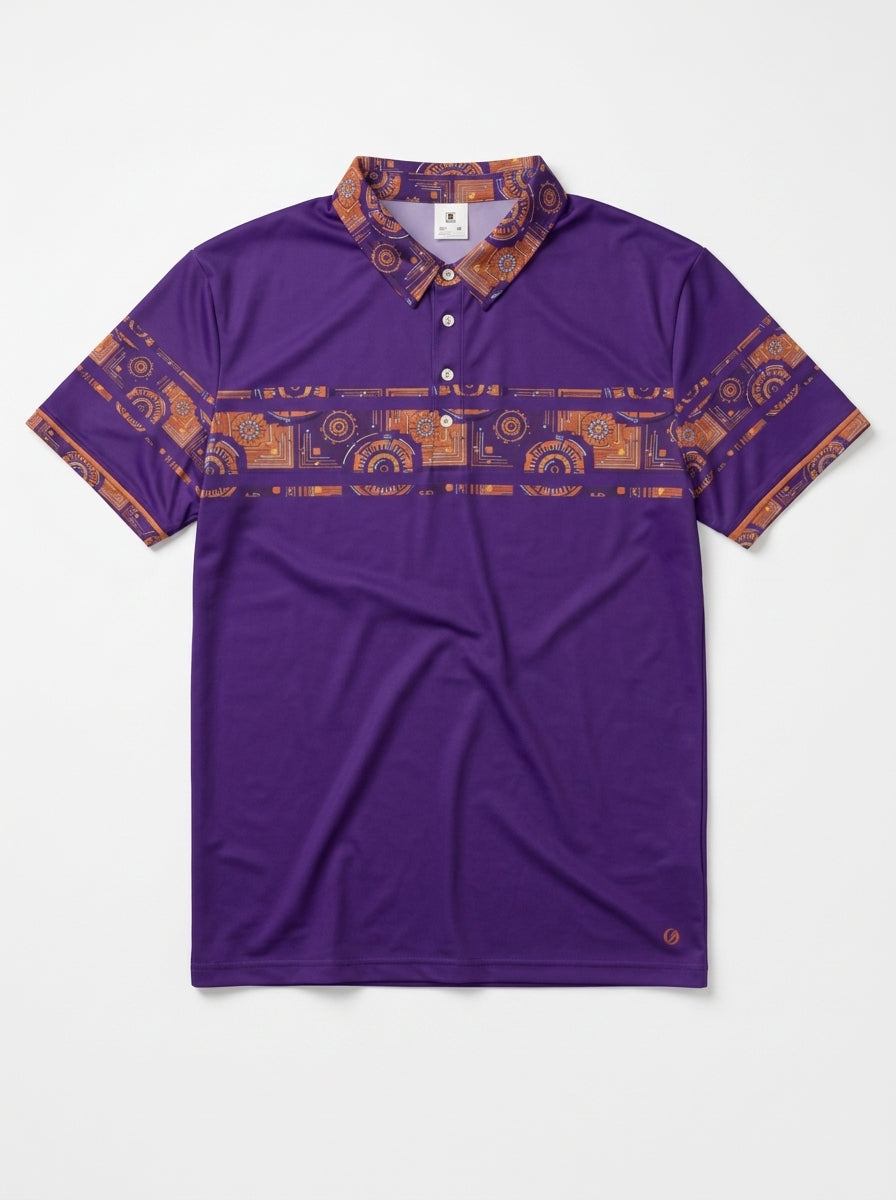 Sankofa Men's Polo — Royal Purple — clean flat lay — AdinkraFlex stretch jersey — SunBorn