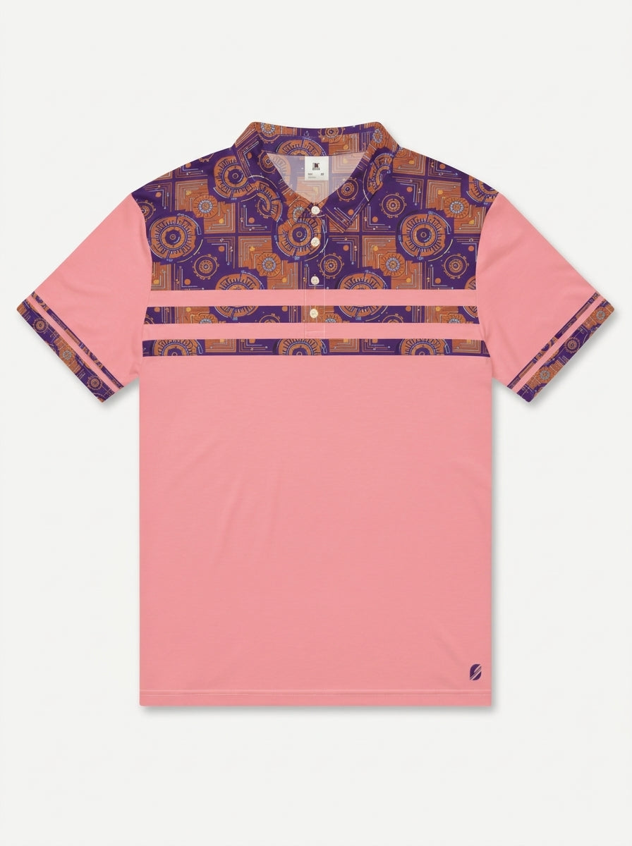Clean flat-lay product shot of Sankofa Men's Pulse Polo in Eze Pink