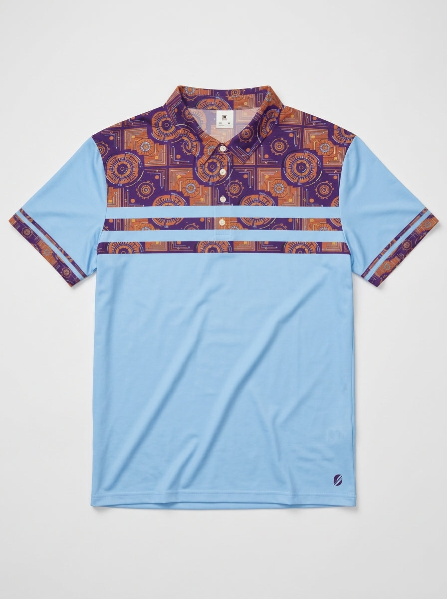 Clean flat-lay product shot of Sankofa Men's Pulse Polo in Igwe Blue