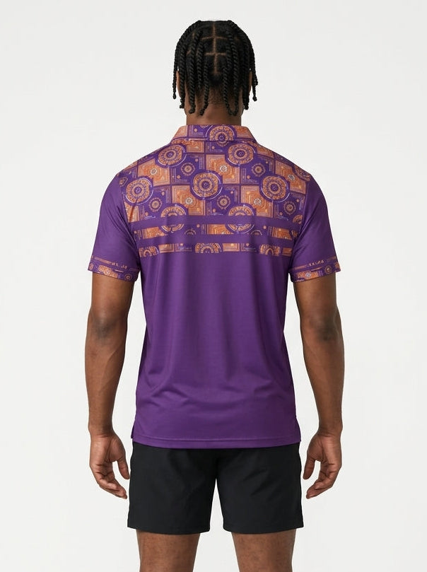 Sankofa Men's Pulse Polo in Ugo Purple — back view, doubled chest-stripe pattern