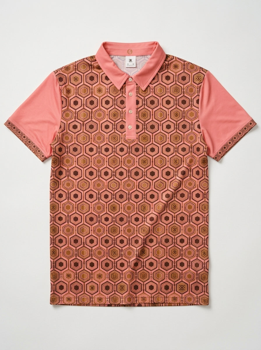 AnanseNova™ // Men's Slim Fit Statement Polo in Eze Pink — clean flat lay — SunBorn