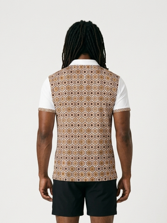 AnanseNova™ // Men's Slim Fit Statement Polo in Ocha White — back view — SunBorn