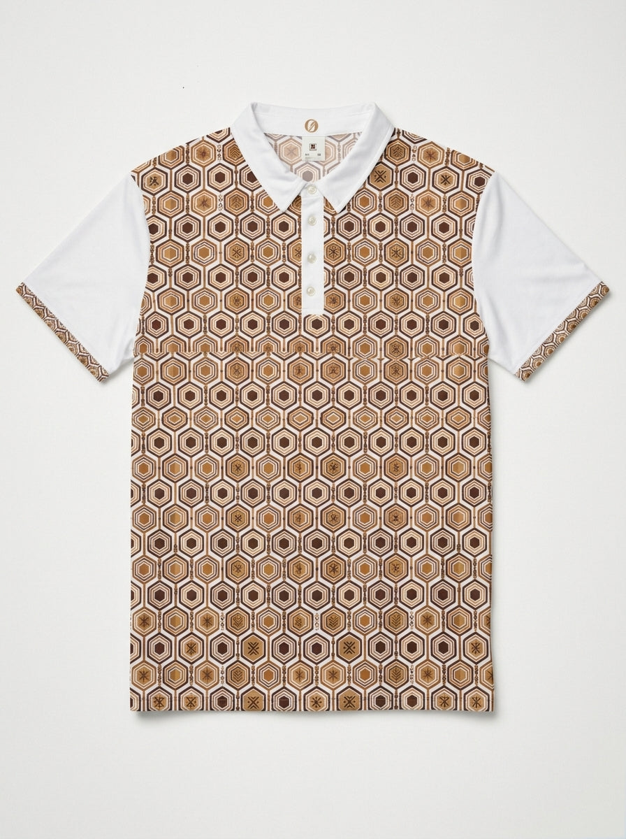 AnanseNova™ // Men's Slim Fit Statement Polo in Ocha White — clean flat lay — SunBorn
