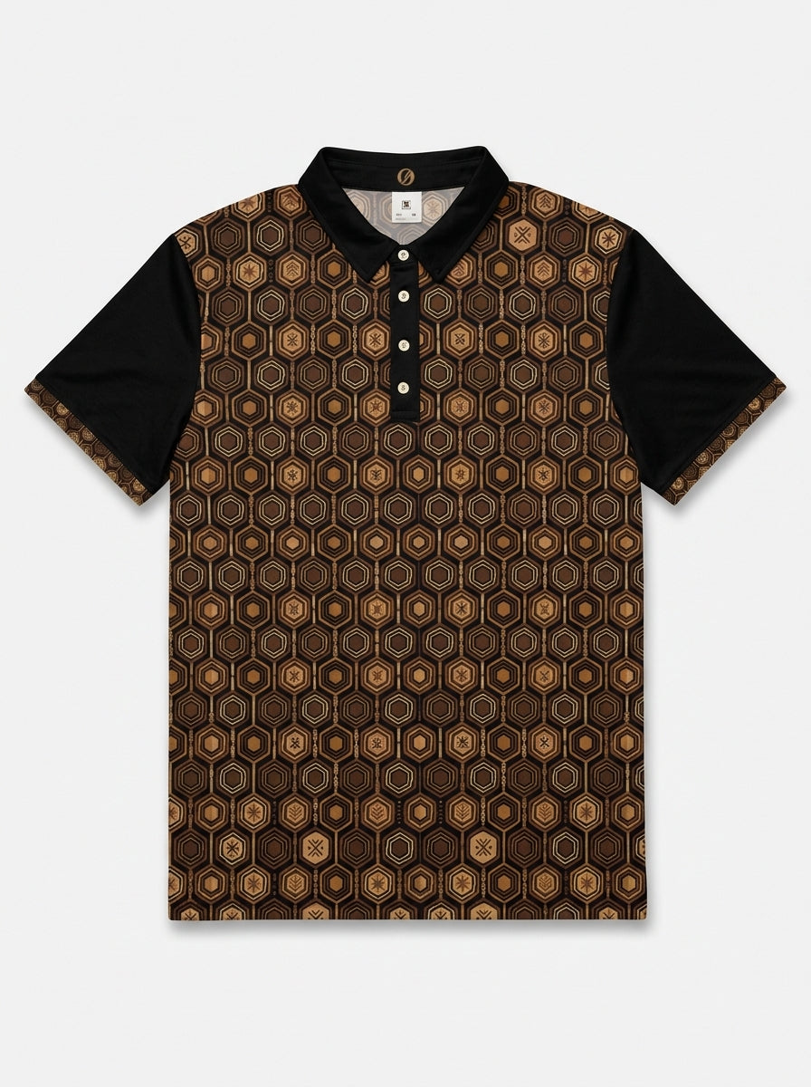 AnanseNova™ // Men's Slim Fit Statement Polo in Oji Black — clean flat lay — SunBorn