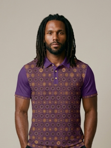 AnanseNova™ // Men's Slim Fit Statement Polo in Ugo Purple — front view — SunBorn