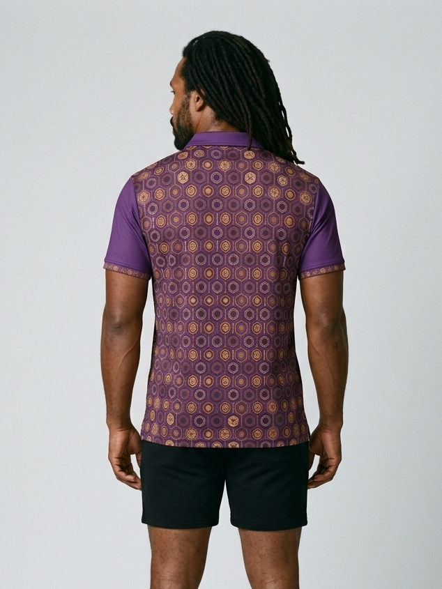 AnanseNova™ // Men's Slim Fit Statement Polo in Ugo Purple — back view — SunBorn