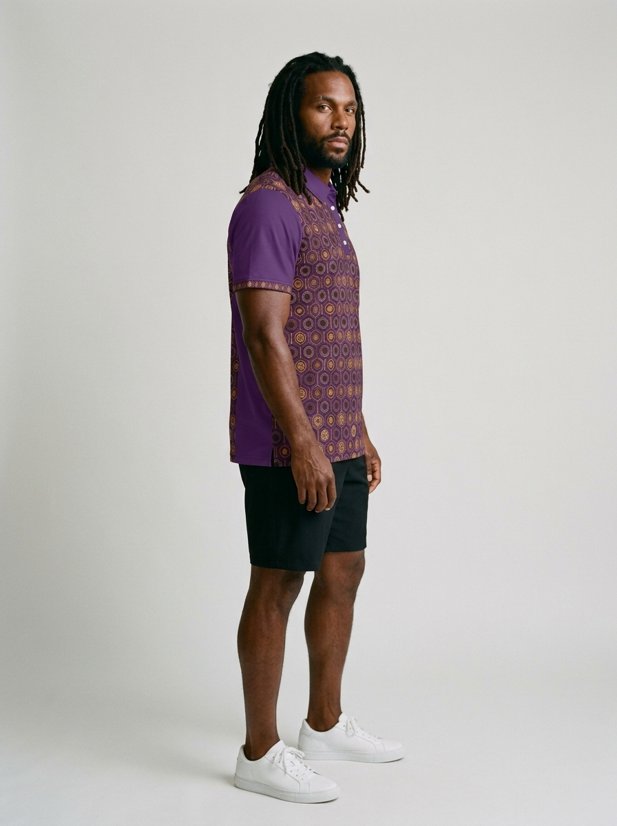 AnanseNova™ // Men's Slim Fit Statement Polo in Ugo Purple — three-quarter right view — SunBorn