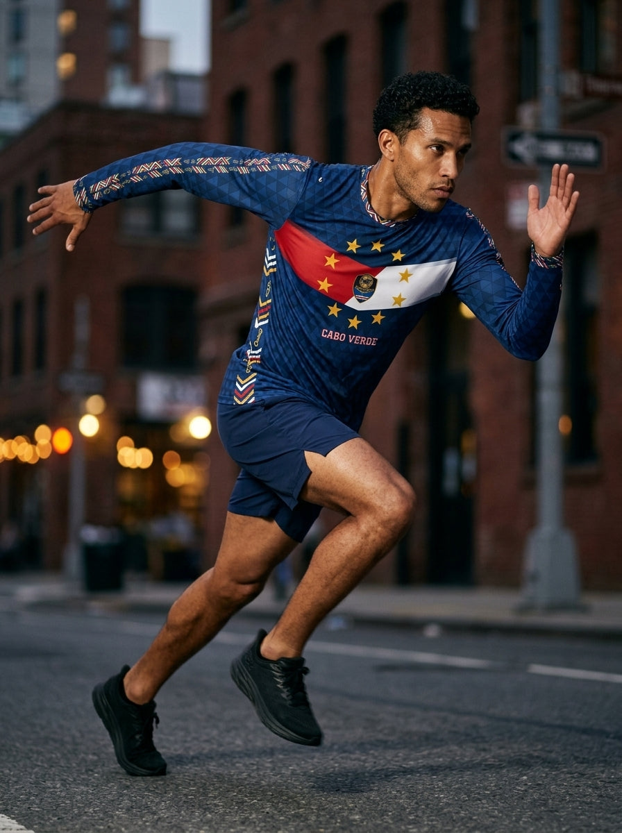 Cabo Verde '26 Blue Shark Protocol Long Sleeve — action reach shot, SunBorn