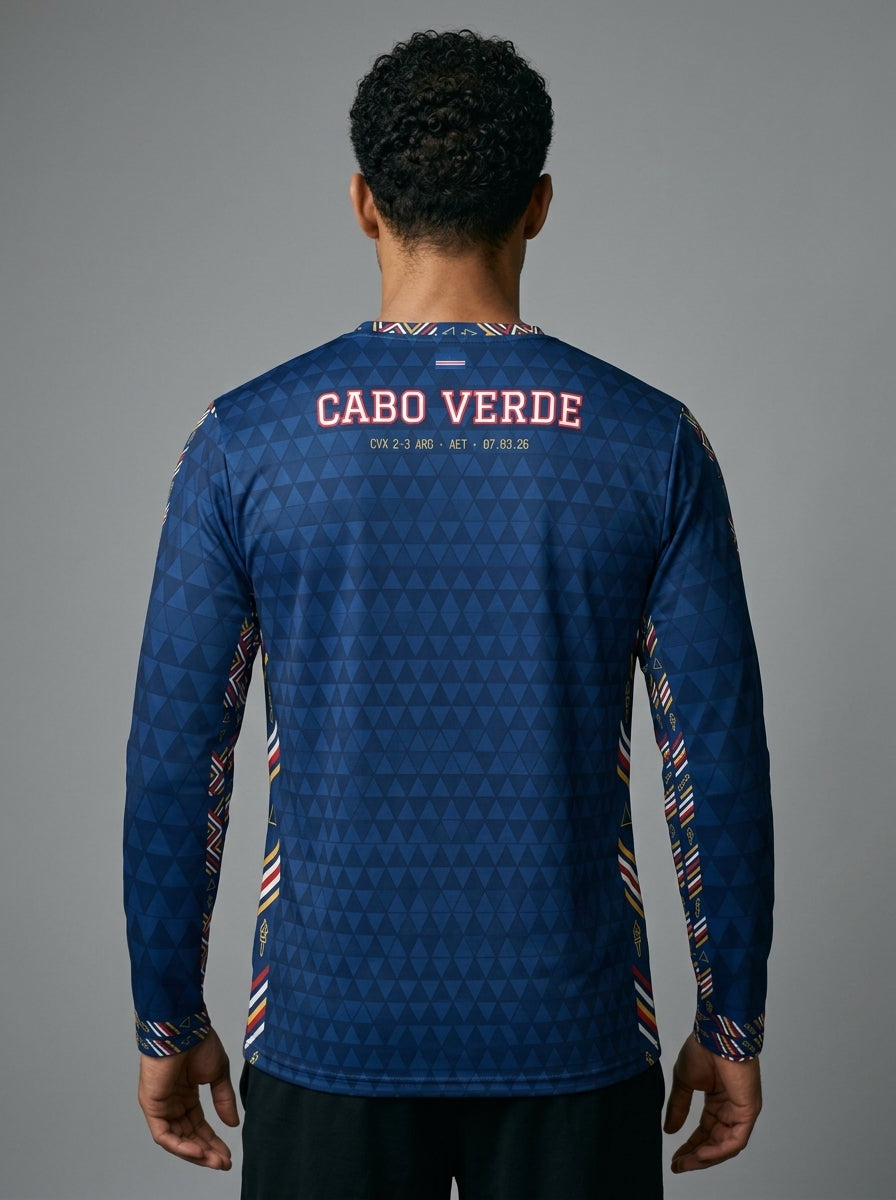 Cabo Verde '26 Blue Shark Protocol Long Sleeve — back and shoulder detail, SunBorn