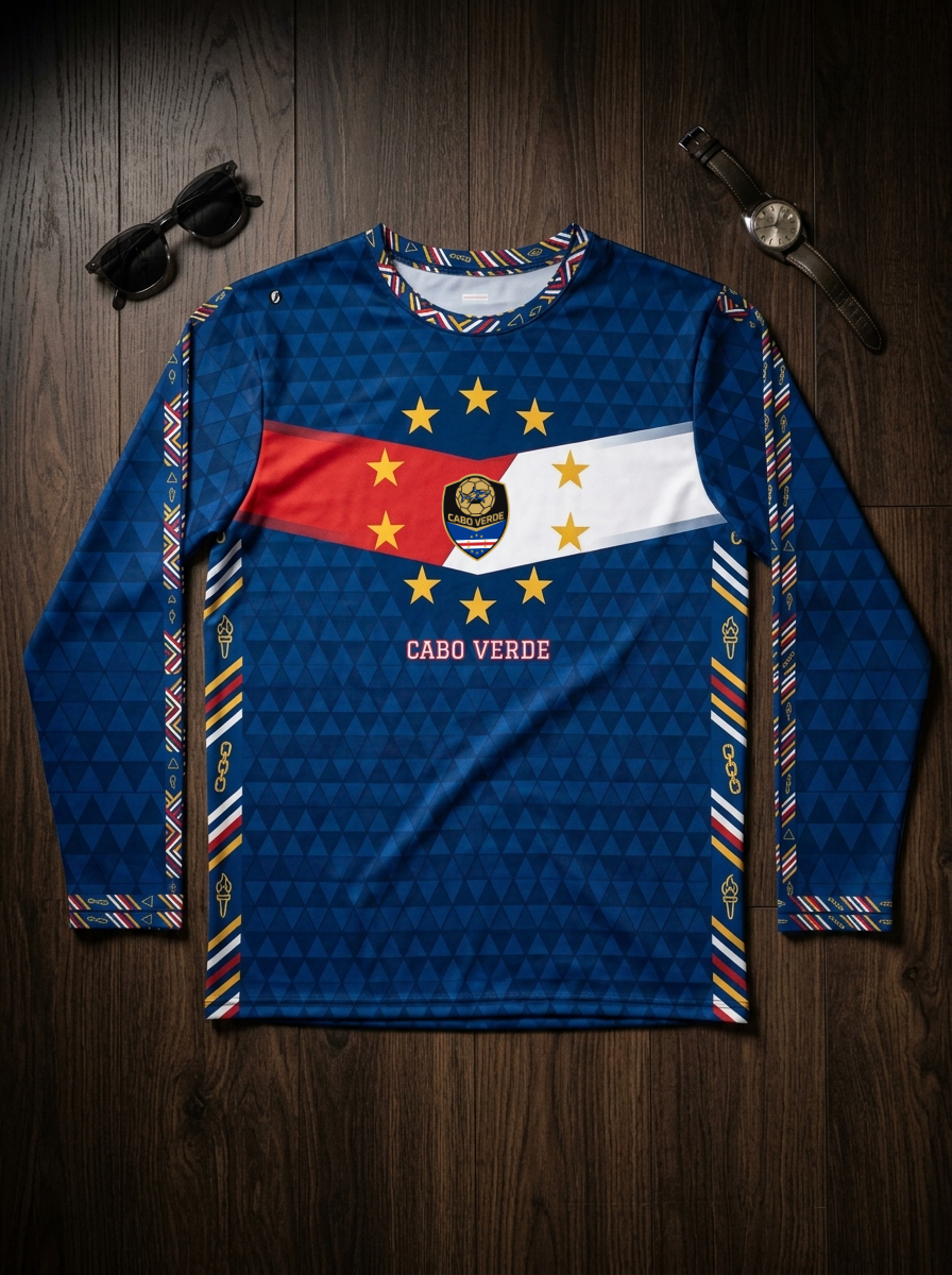 Cabo Verde '26 Blue Shark Protocol Long Sleeve — sleeve flat lay detail, SunBorn
