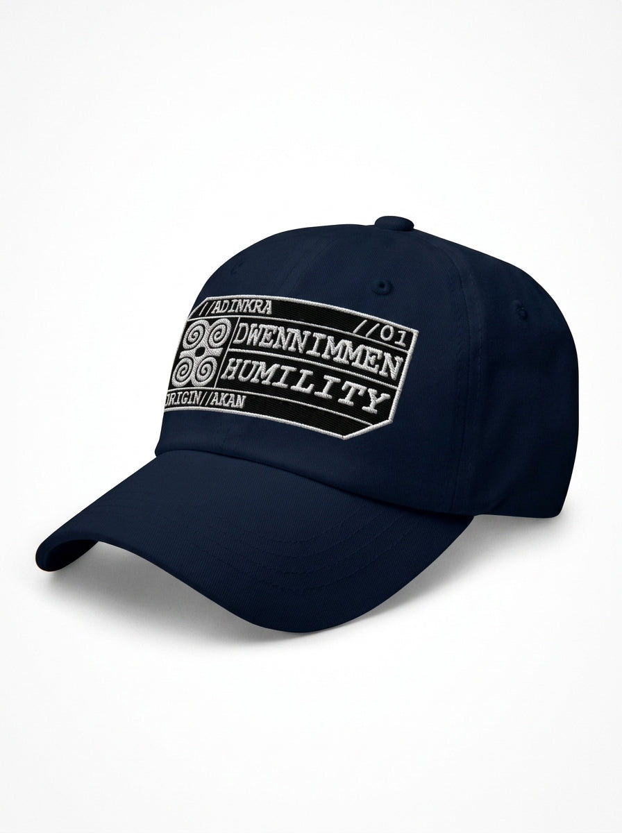 Adinkra Humility Dad Hat in Anụnụ Blue — three-quarter left angle