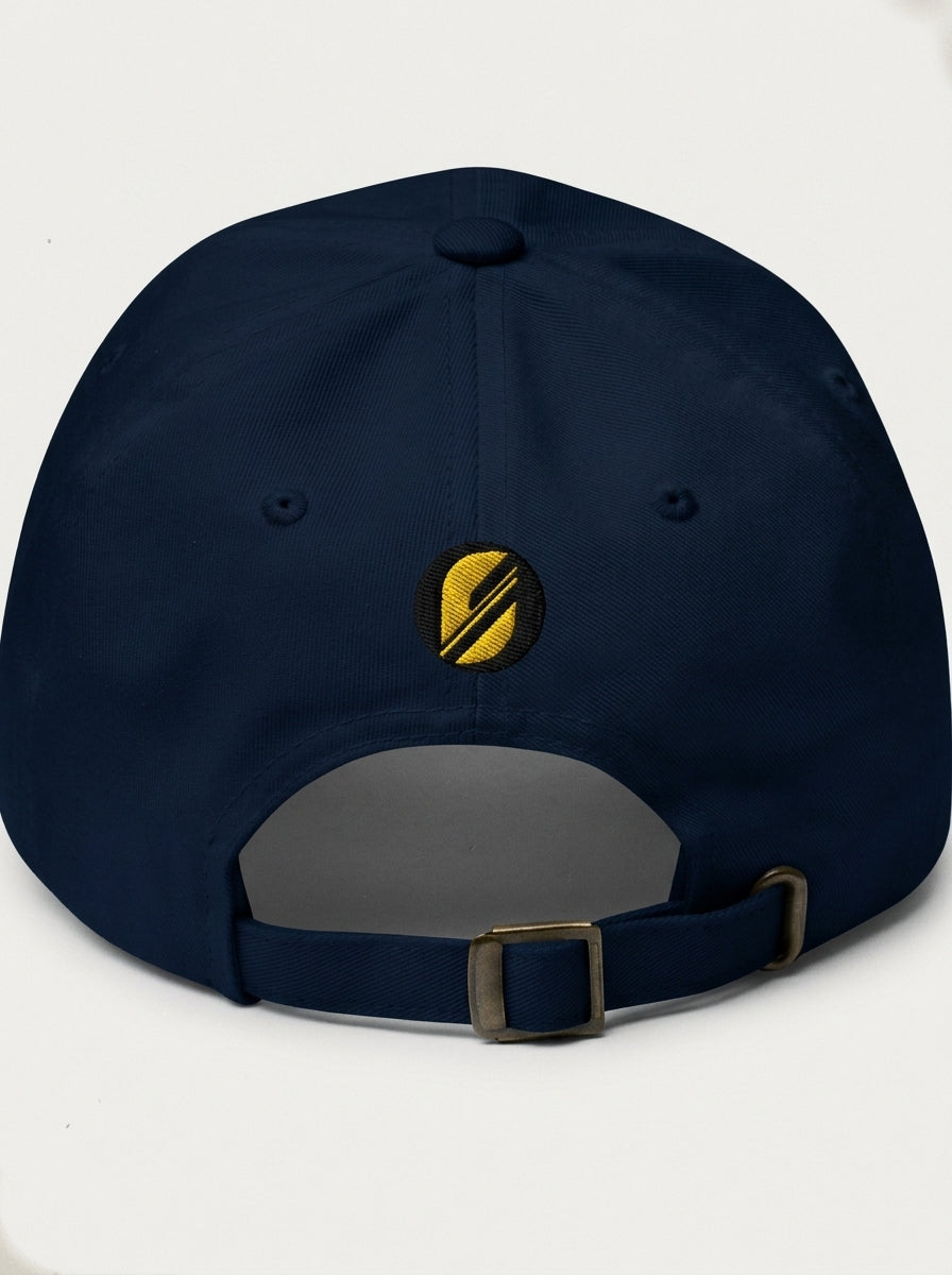 Adinkra Humility Dad Hat in Anụnụ Blue — rear adjustable strap closure