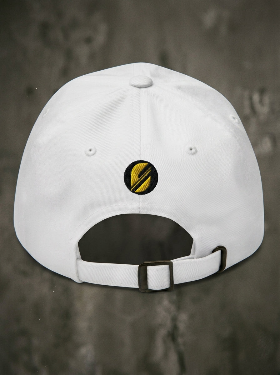 Adinkra Humility Dad Hat in Ocha White — rear adjustable strap closure