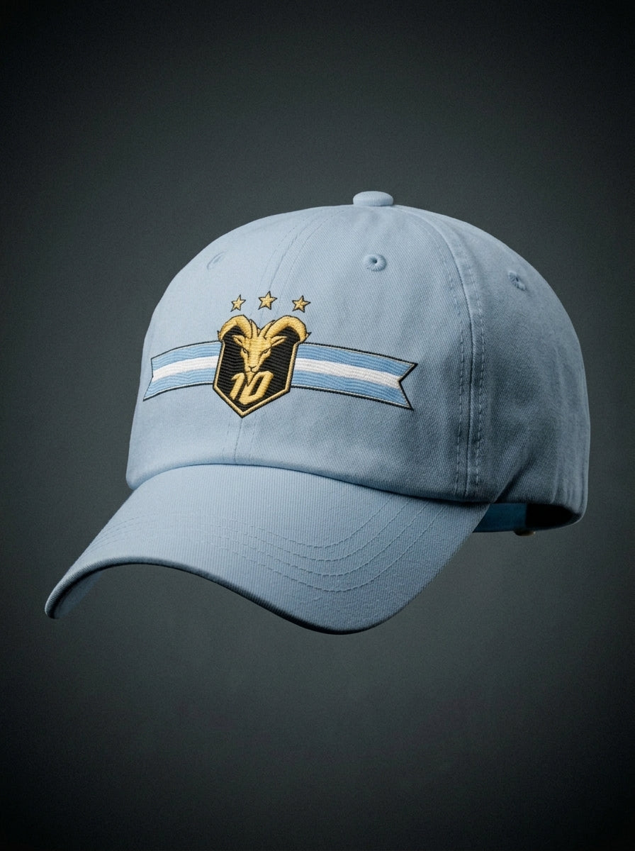 GOAT Celeste Dad Hat in Igwe Blue, three-quarter right view.