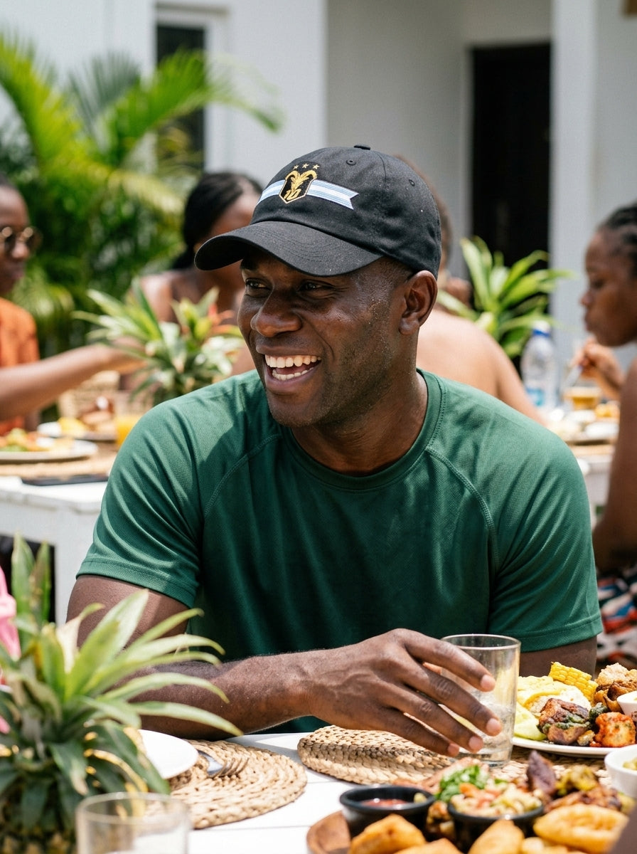 GOAT Celeste Dad Hat in Oji Black, lifestyle action shot.