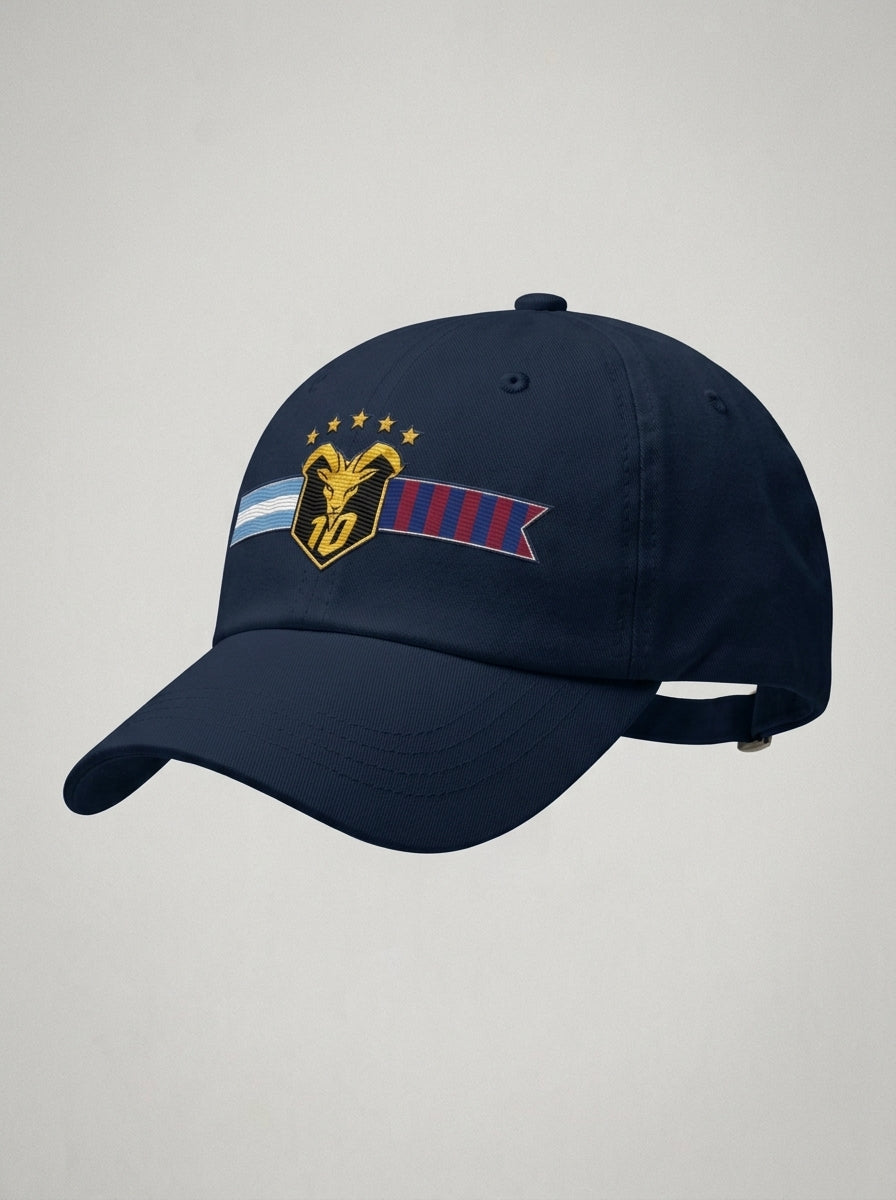 GOAT Fusión dad hat in Anụnụ Blue — three-quarter left, curved brim and embroidered crest