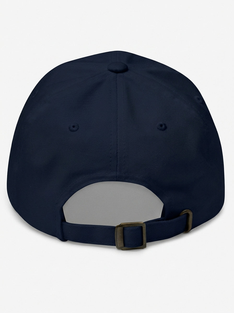 GOAT Fusión dad hat in Anụnụ Blue — rear view with the adjustable antique-buckle strap