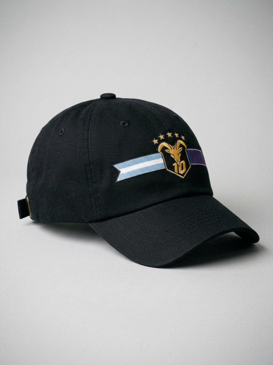 GOAT Fusión dad hat in Oji Black — three-quarter left, curved brim and embroidered crest