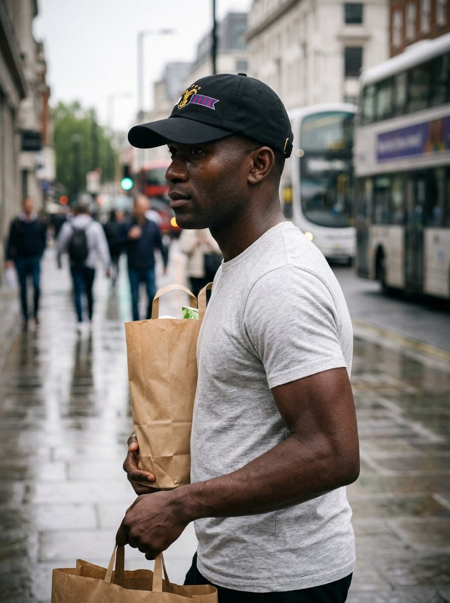 GOAT Fusión dad hat in Oji Black — lifestyle street shot