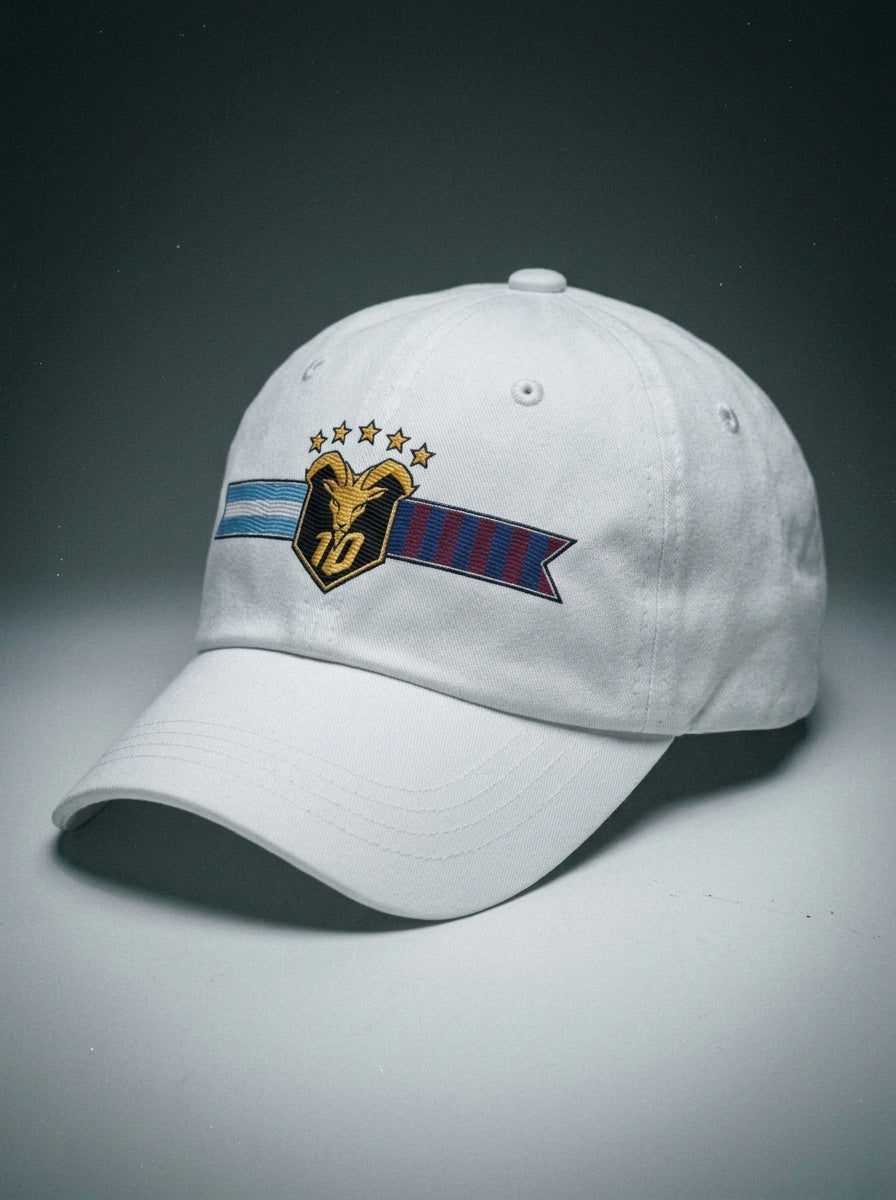 GOAT Fusión dad hat in Ocha White — three-quarter left, curved brim and embroidered crest