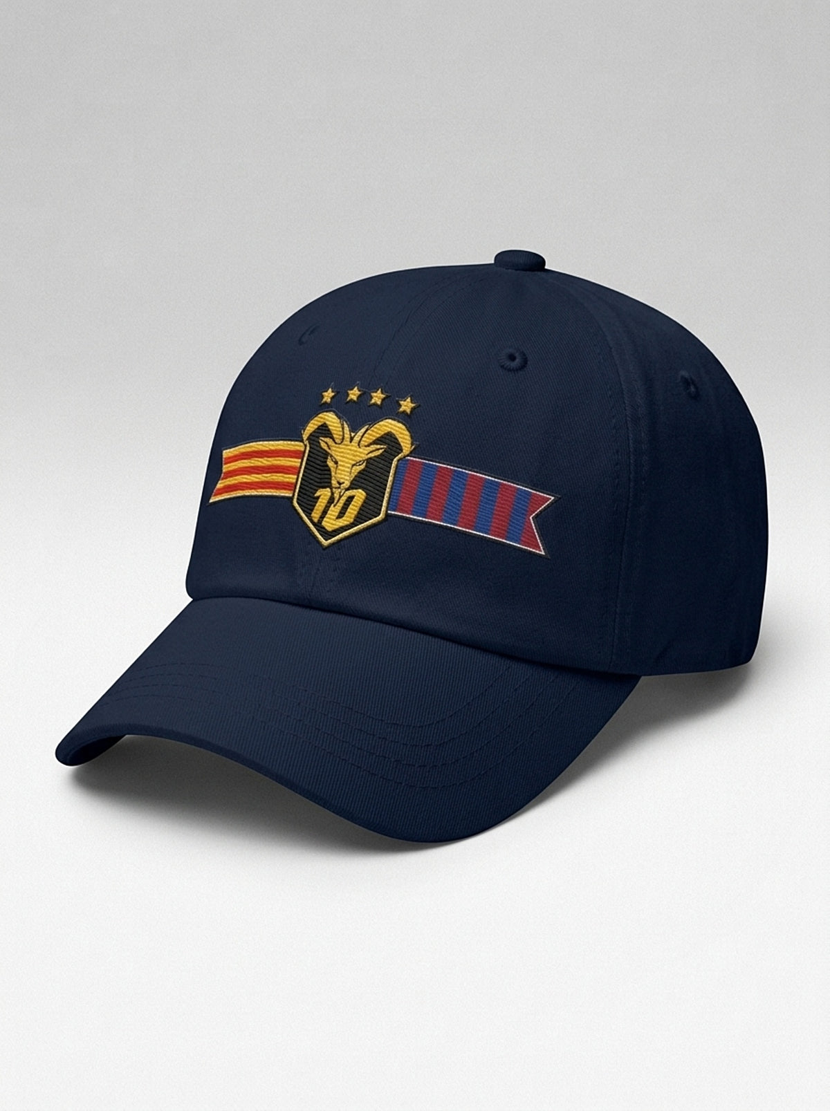 GOAT Catalan dad hat in Anụnụ Blue, three-quarter left view — curved brim and unstructured six-panel crown.
