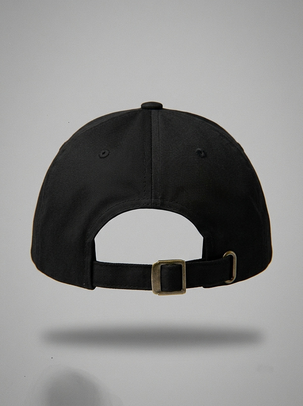 GOAT Catalan dad hat in Oji Black, back view — adjustable strap with antique buckle.