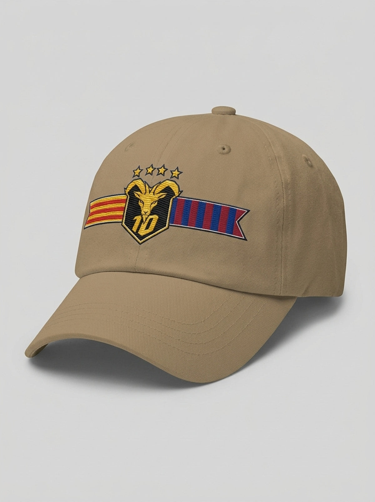 GOAT Catalan dad hat in Aja Sand, three-quarter left view — curved brim and unstructured six-panel crown.