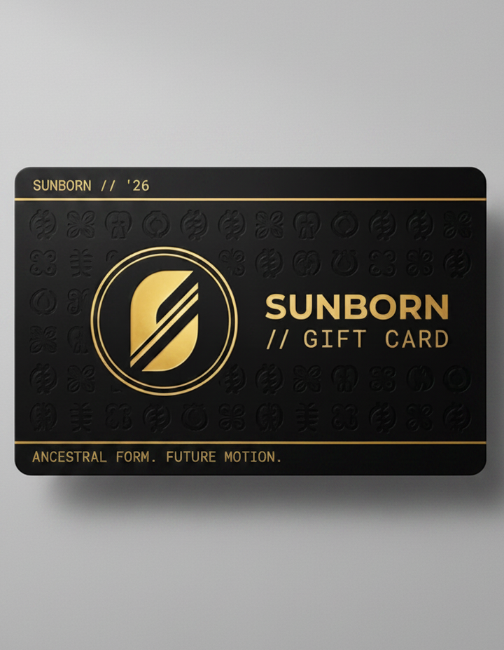 SunBorn Gift Card — black card with gold typography, redeemable across all SunBorn Nations Protocol and Host City kit | SunBorn