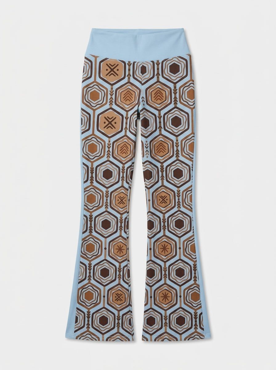 AnanseNova™ Flare Leggings in Igwe Blue™, clean flat lay — SunBorn