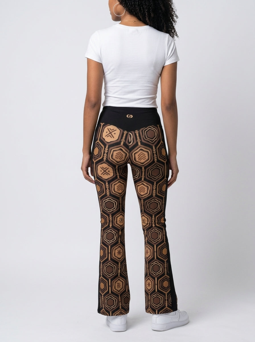 AnanseNova™ Flare Leggings in Oji Black, back view — SunBorn