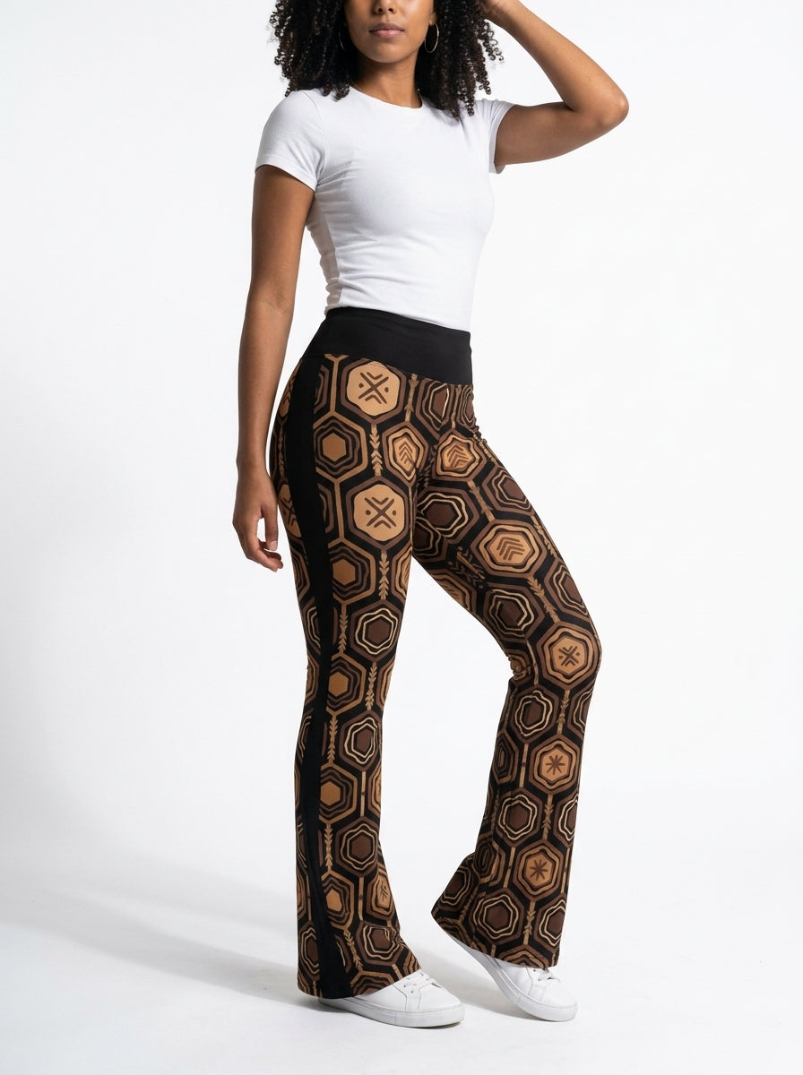 AnanseNova™ Flare Leggings in Oji Black, three-quarter angle left — SunBorn