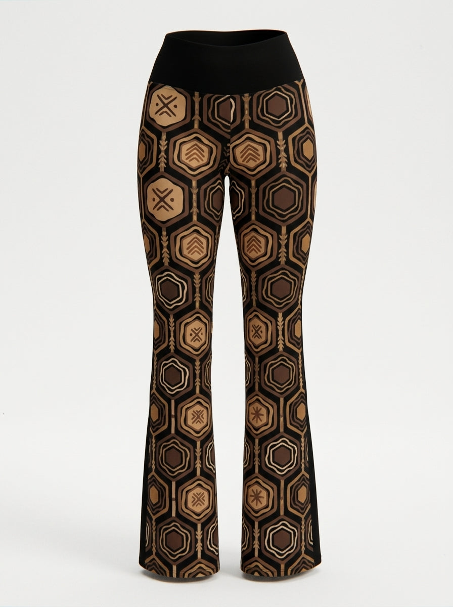 AnanseNova™ Flare Leggings in Oji Black, ghost mannequin front view — SunBorn