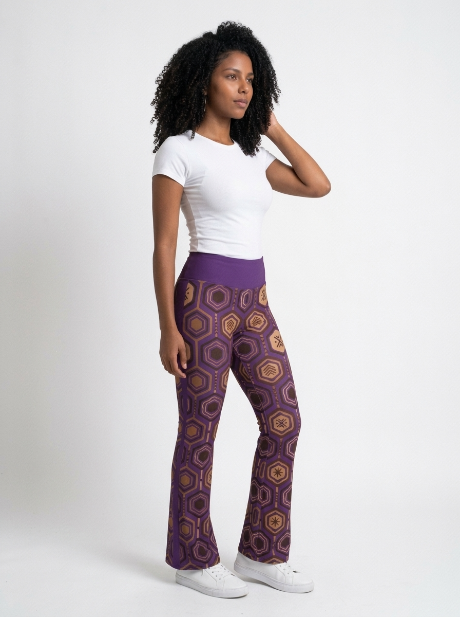 AnanseNova™ Flare Leggings in Ugo Purple, three-quarter angle right — SunBorn