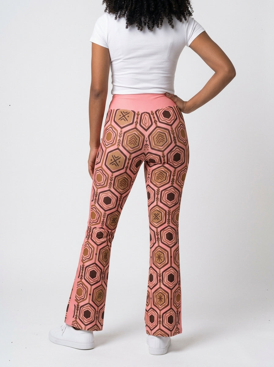 AnanseNova™ Flare Leggings in Adaeze Pink, back view — SunBorn