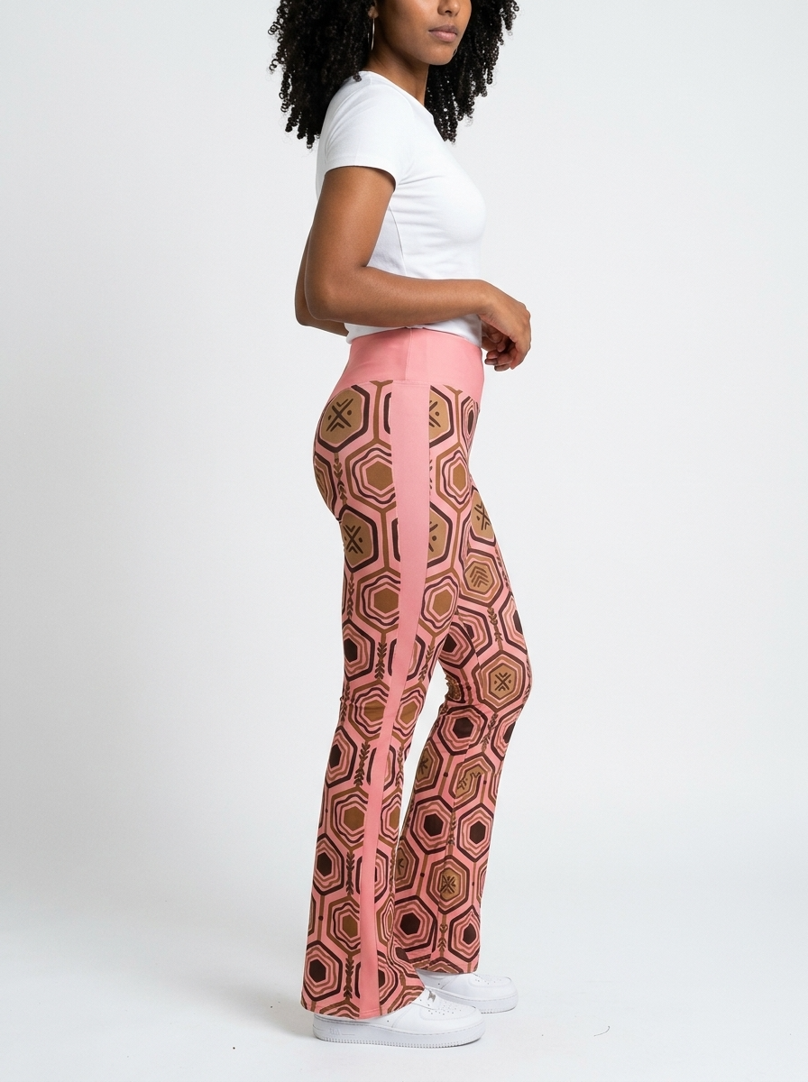 AnanseNova™ Flare Leggings in Adaeze Pink, three-quarter angle right — SunBorn