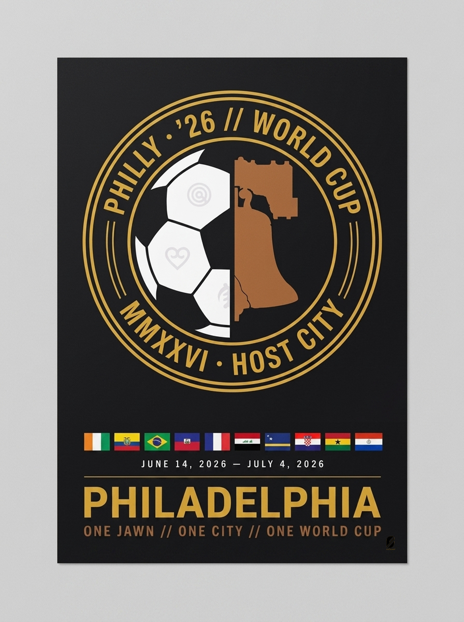 Format swatch: Philadelphia '26 Host City Crest Poster as an unframed flat print.
