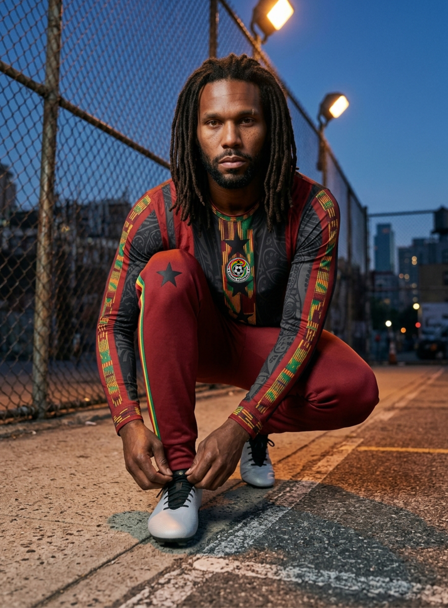 Ghana '26 Long Sleeve in motion — Kente Protocol in stride
