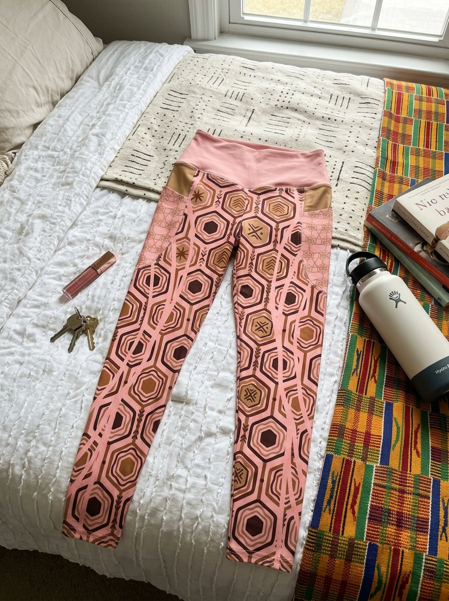 Flat-lay of the AnanseNova™ Pocket Leggings in Adaeze Pink