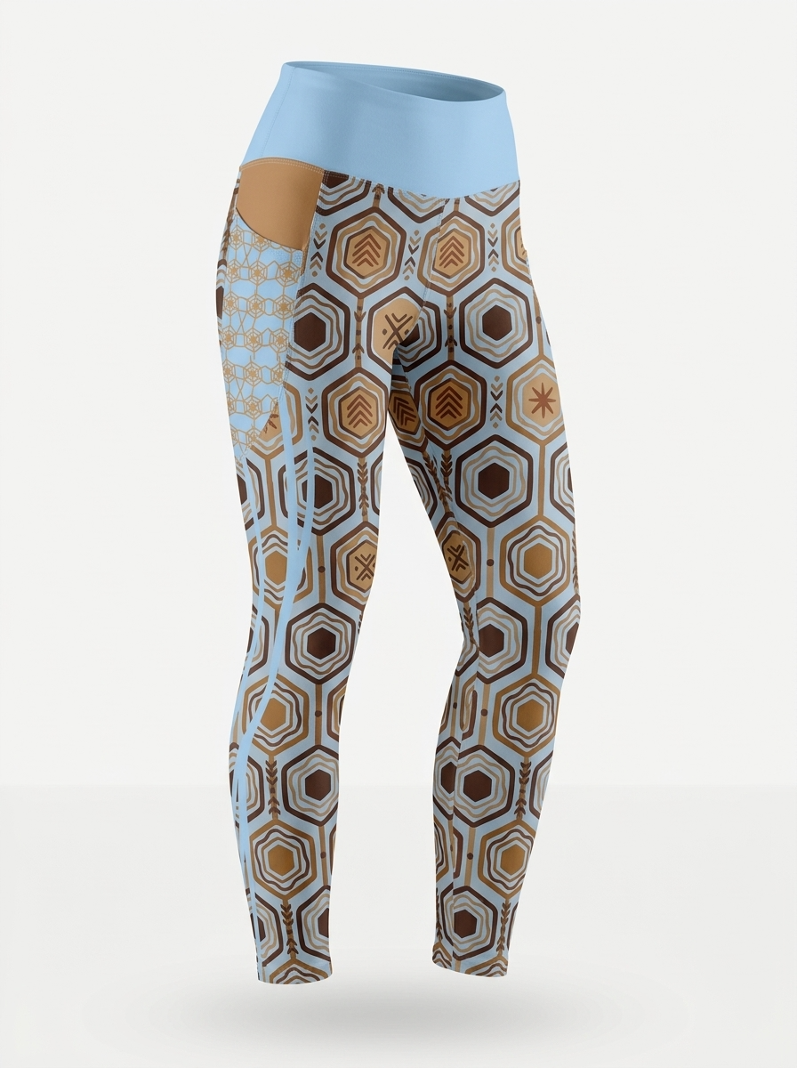 AnanseNova™ Pocket Leggings in Igwe Blue on a ghost mannequin, three-quarter right view